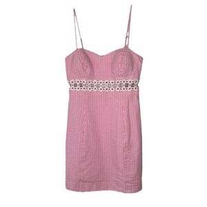 LILLY PULITZER White Pink Seersucker Stripe‎ Gold Sheena Empire Daisy Dress Sz 2